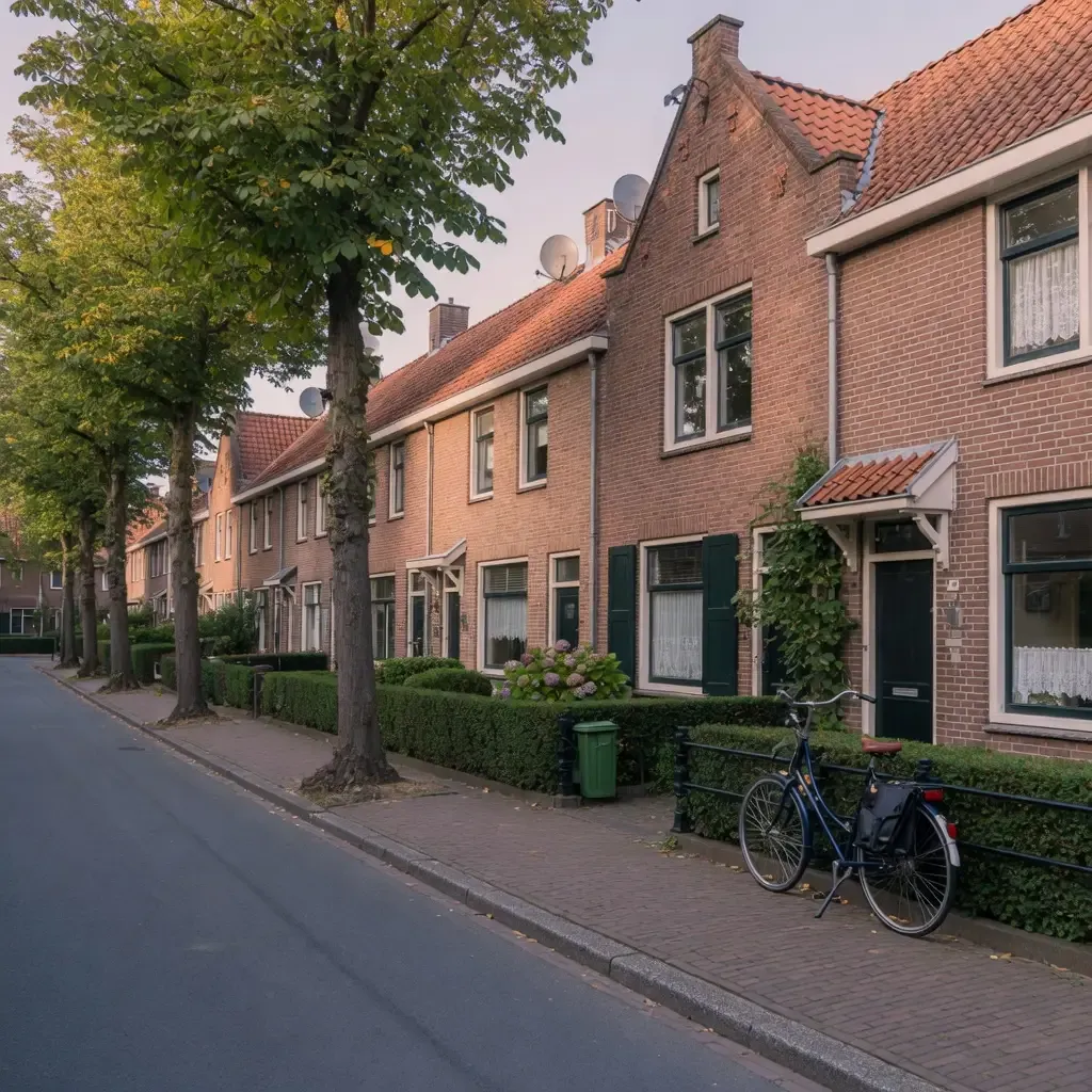 Straat met jaren-30-woningen en fietsen